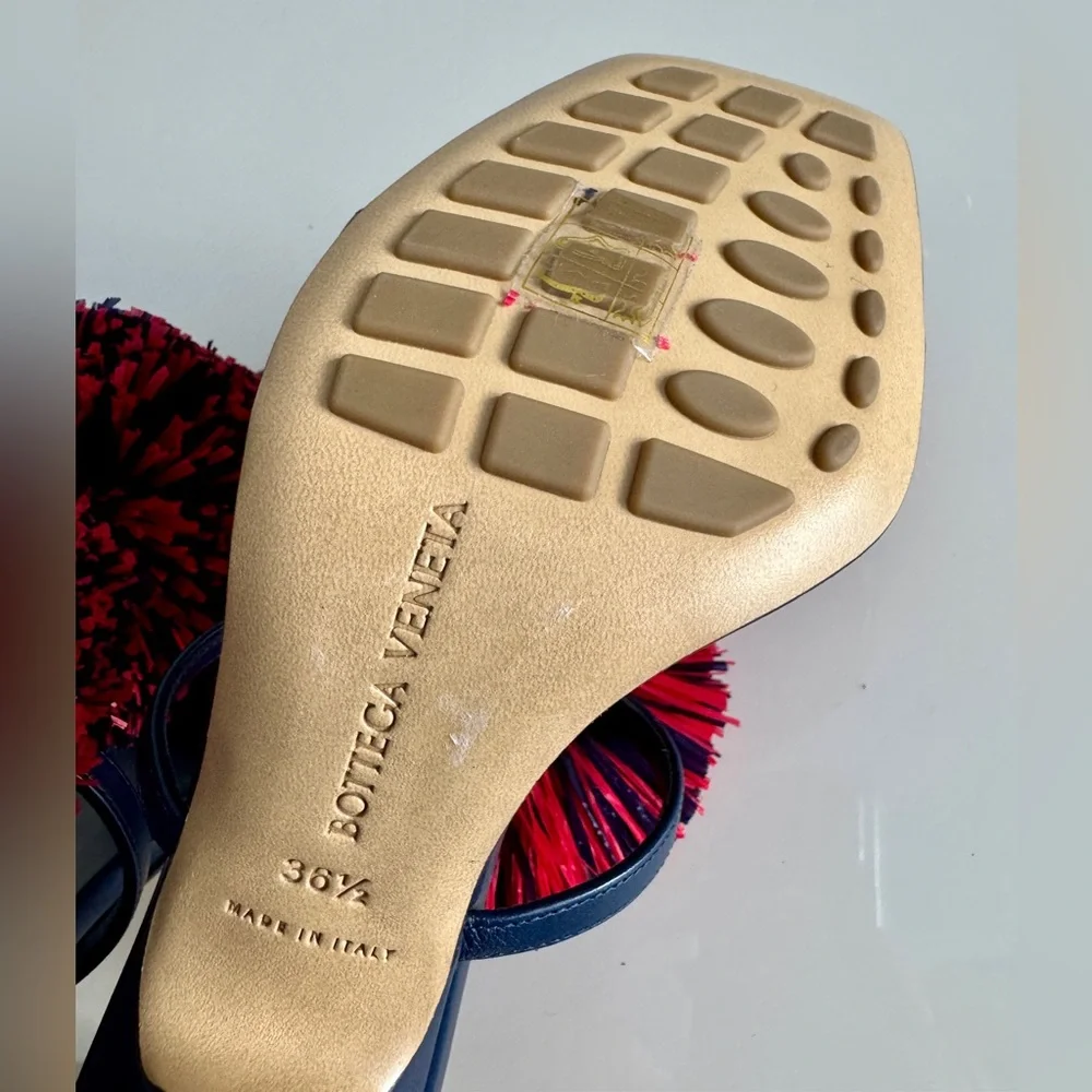 Bottega Veneta *NEW* Leather Navy Blue & Red Pom Pom Shoes- Size 6.5 US - Picture 11 of 11